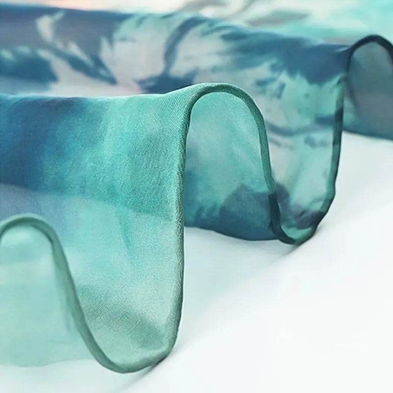 100% Mulberry Silk Ink Lotus Serene Design Long Scarf 180 x 50 Cm - Image 11