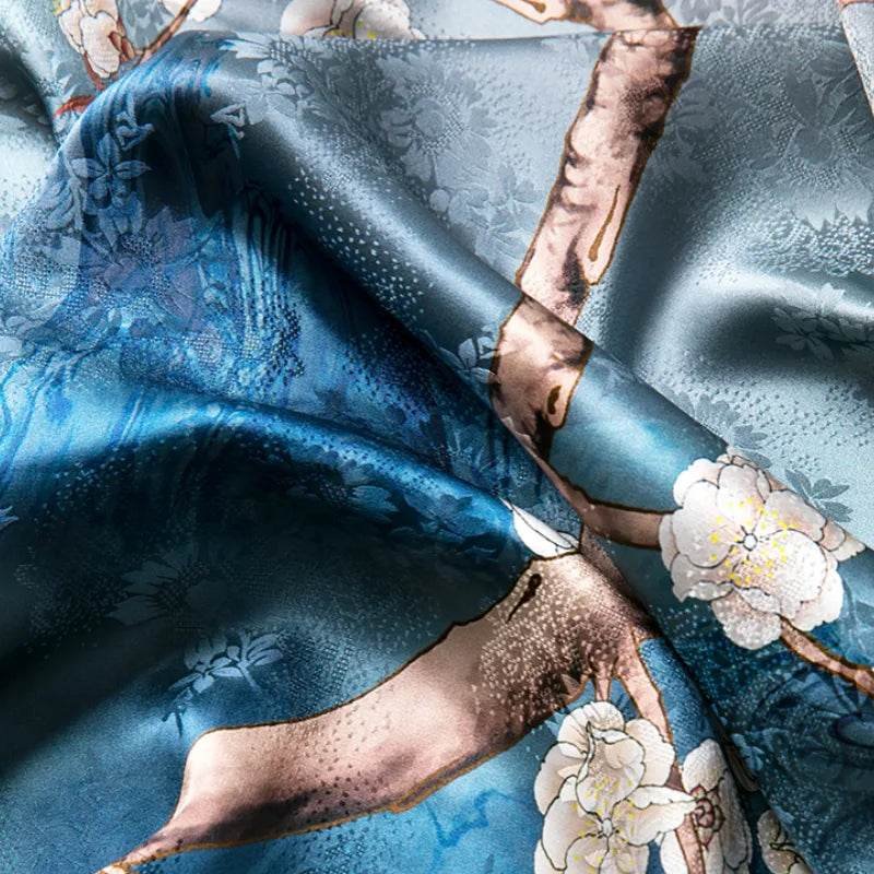 Mulberry Silk 14 Momme Square Scarf Plum Blossom 108x108 cm - Image 8