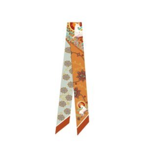 2-Piece Dunhuang Designer Orange Mulberry Silk Twilly 120x5cm