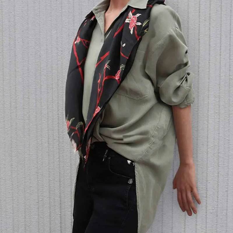 Luxurious Elegant Vintage Black Floral Silk Square Scarf 87 x 87 cm - Image 3