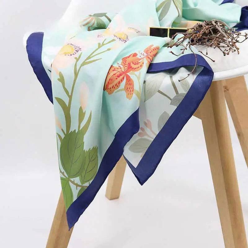 Mulberry Silk Elegant Floral Silk Chiffon Scarf 87 x 87 cm & 175 x 107 cm - Image 2