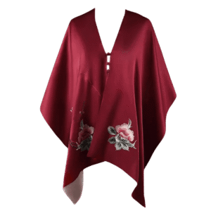 Embroidery Luxurious 16 Momme Silk Satin Red Shawl 185x45cm