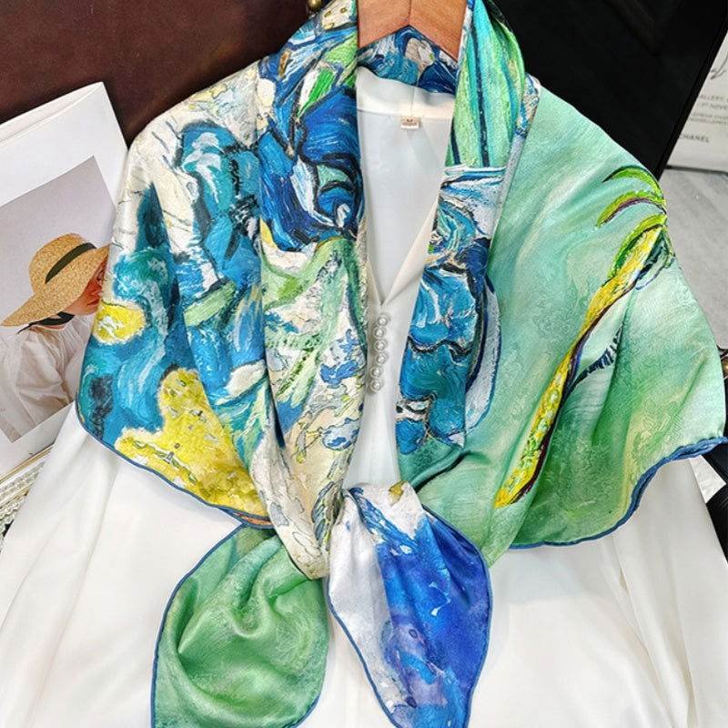 Mulberry Silk 14 Momme Square Scarf Iris Floral 108x108 cm - Image 2