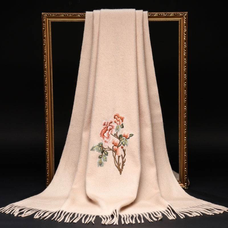 Handcrafted Su Embroidery Cashmere Scarf Warm Winter 200x70cm - Image 13