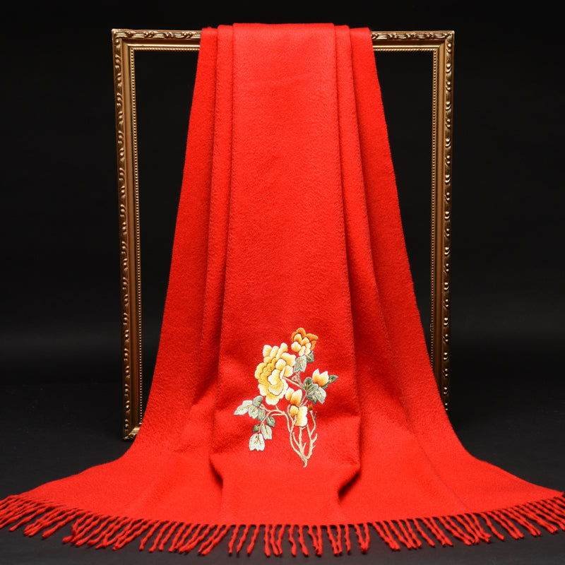 Handcrafted Su Embroidery Cashmere Scarf Warm Winter 200x70cm - Image 12