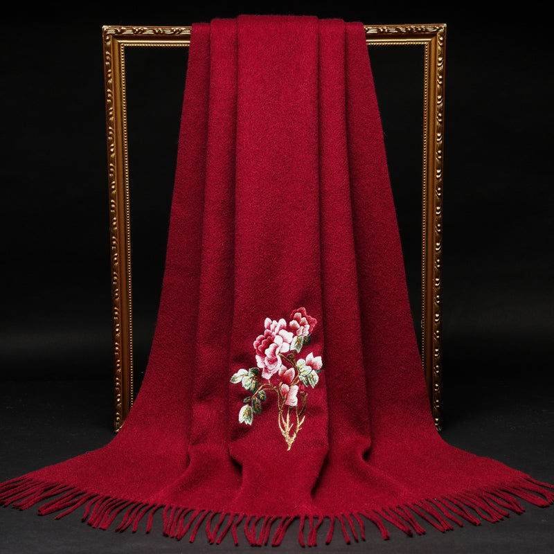 Handcrafted Su Embroidery Cashmere Scarf Warm Winter 200x70cm - Image 11