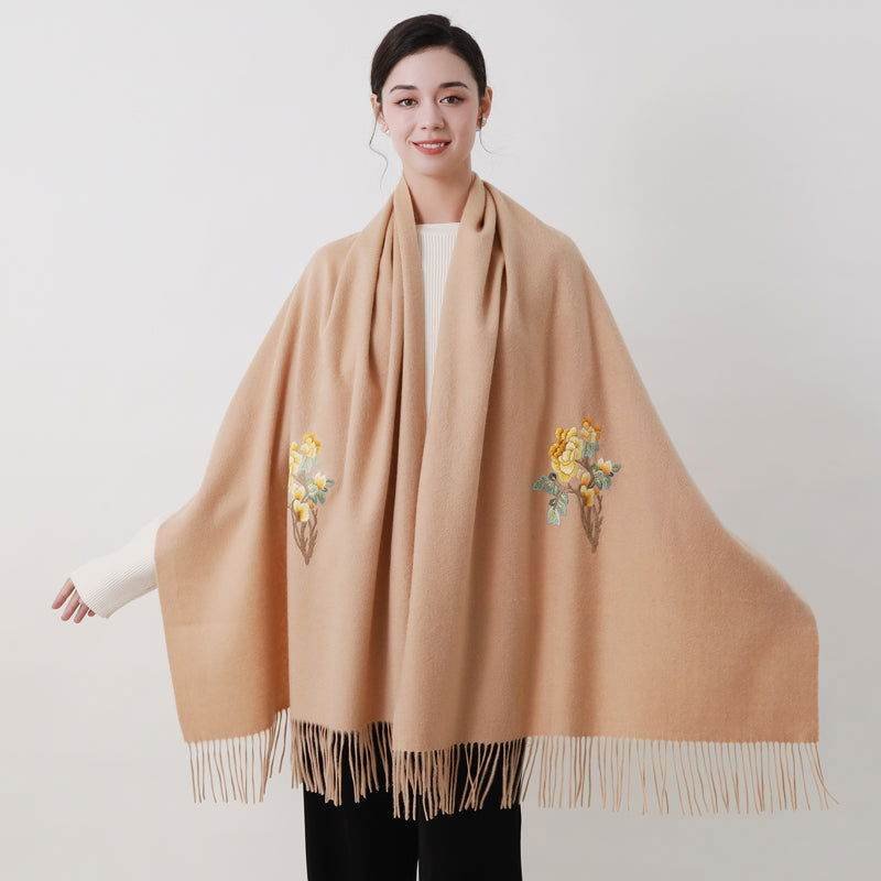 Handcrafted Su Embroidery Cashmere Scarf Warm Winter 200x70cm - Image 5