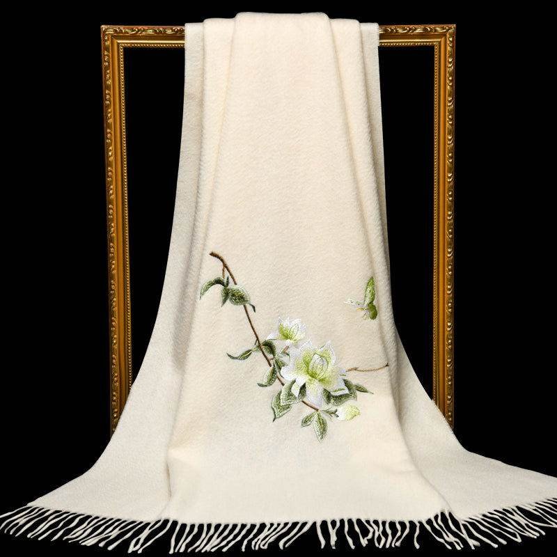 Handcrafted Su Embroidery Cashmere Scarf Luxury 200x70cm - Image 2