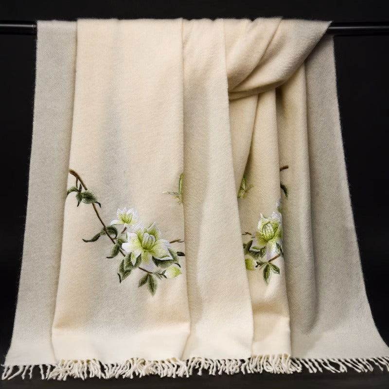Handcrafted Su Embroidery Cashmere Scarf Luxury 200x70cm - Image 6