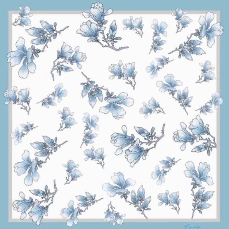 Mulberry Silk 16 Momme Square Scarf Magnolia Blossom Design 68 x 68 Cm - Image 12