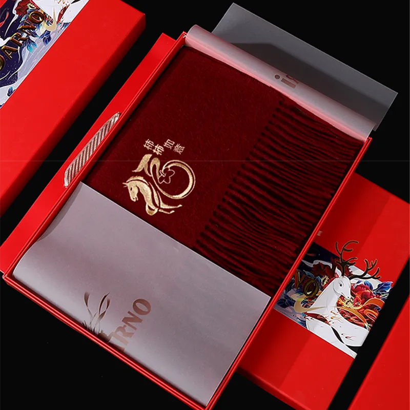 Luxury Embroidered Wool Cashmere Scarf – Horse & Persimmon Pattern - Image 7