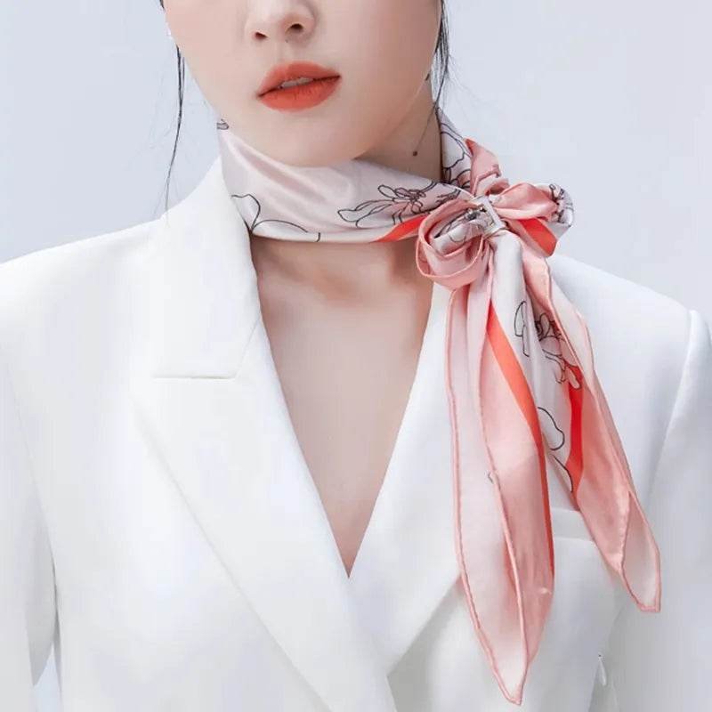 Mulberry Silk 16 Momme Square Scarf Magnolia Blossom Design 68 x 68 Cm