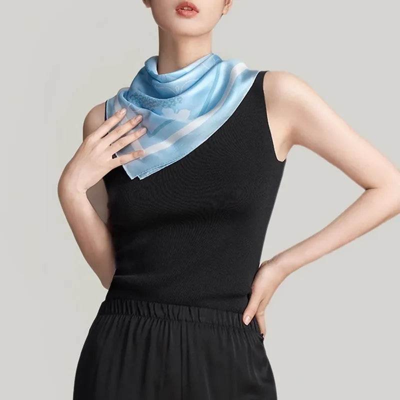 100% Mulberry Silk Luxury Square Silk Scarf Dreamy Jiangnan Design 68 x 68 Cm